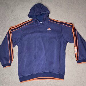 Vintage Adidas Sweatshirt Youth XL Hoodie Navy Orange Logo Y2K Brand 3 Stripe 99